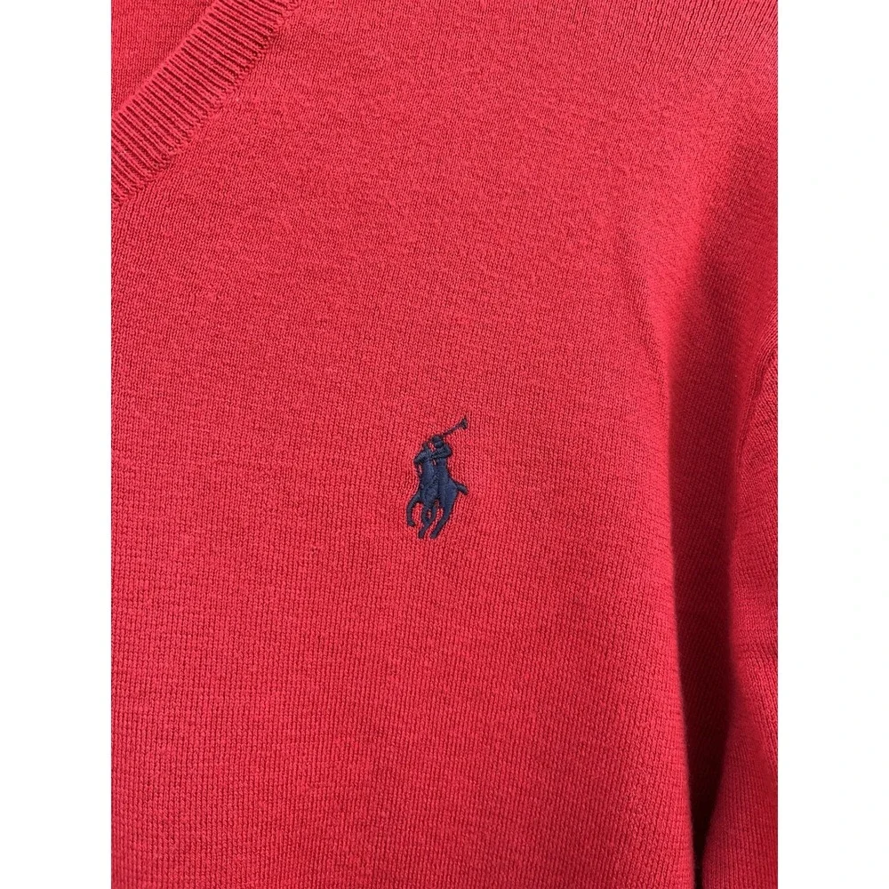 Polo Ralph Lauren Sweater Men XL Red Pima Cotton V Neck Pullover Lightweight